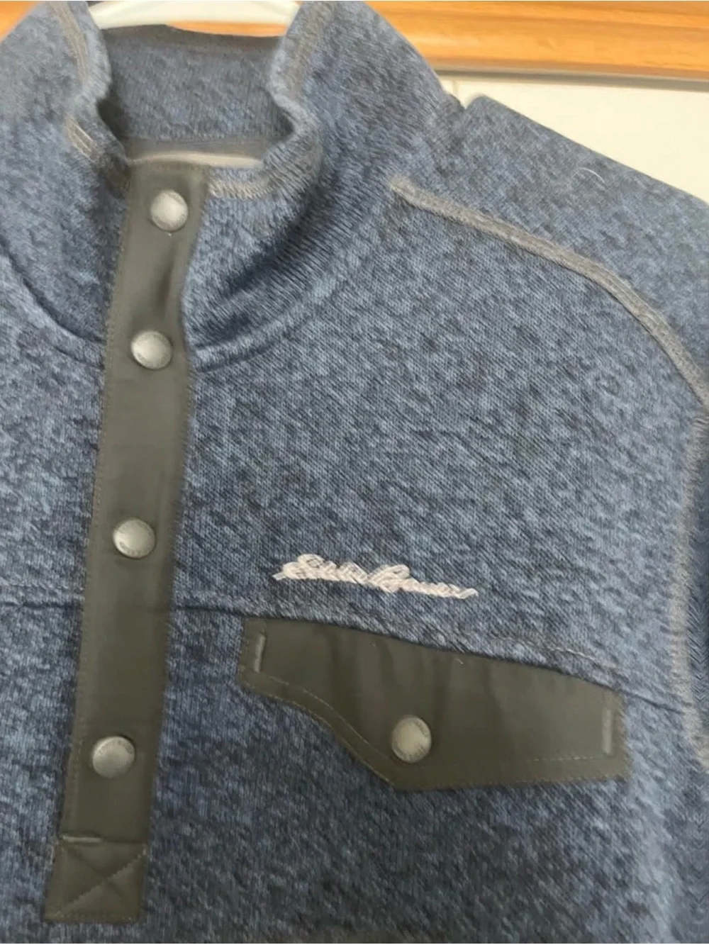 Eddie Bauer Navy Heather Snap-Placket Mock Neck Pullover